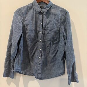 Lands' End Women’s Casual Blue Button Down Denim Shirt Size 12P